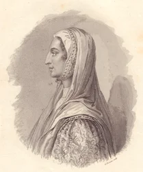 Portrait de la noble italienne Béatrice Lascaris di Tenda (1372-1418), gravure sur cuivre de G Fusinati d