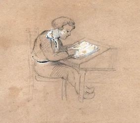 Écolier travaillant à son bureau (illustration)