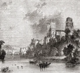 Vue de Durham et de la cathédrale, vue de la rivière Wear, Durham, Angleterre