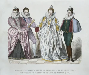 Louise de Lorraine-Vaudémont (1553-1601), épouse de Henri III, Duc de Guise (1549-88), Marguerite de Vaudémont (1564-1625) et Anne de Joyeuse (1561-87)