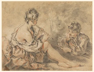 Bergère jouant de la flûte pour un berger