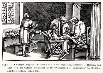 Un chirurgien allemand, de Consolation de Philosophie par Boèce, illustration de Science et Littérature au Moyen Âge et à la Renaissance, écrit et gravé par Paul Lacroix, 1878