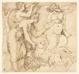 Un satyre, deux femmes, un lion et une chèvre