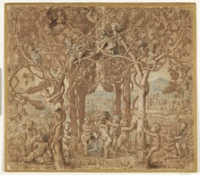 Putti récoltant du vin et jouant avec un bouc