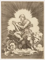 Saint Jean, écrivant, assis sur un aigle