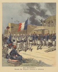 Entrée du drapeau français à Abomey, Dahomey