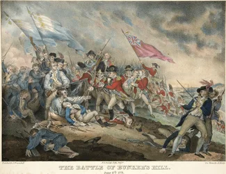 La Bataille de Bunkers Hill, 17 juin 1775 (gravure en couleur)