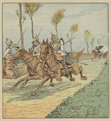 Cuirassiers prussiens poursuivis par les francs-tireurs
