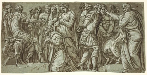La famille de Darius devant Alexandre et une scène avec des prisonniers; de la façade du Palazzo Milesi