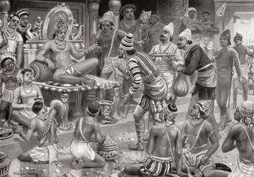 Pulakeshin II, le Chalukaya, recevant des envoyés de Perse à Badami, de l