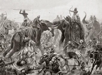 La défaite de Pulakeshin Chalukhya par Narasimhavarman Ier à Badami en 642 après J.-C., de l