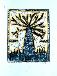Arbre abstrait gravé sur bois