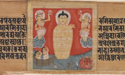 Bouddha donnant la sécurité (Abhayananda) aux marins, feuille d