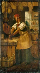 French: Au bon broyeur. Enseigne de marchand de couleurs. Rue Saint-Martin, puis rue Saint-Denis (ancienne maison Picou), 1er arrondissement, Paris