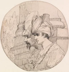 Deux têtes dans un médaillon
