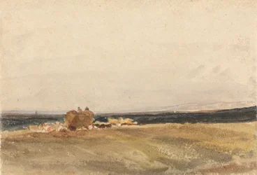 Chariot de foin dans un paysage ouvert
