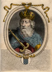 Charlemagne (Charles I dit le Grand, Carolus Magnus, 742-814), Roi des Francs - Gravure de 