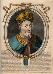 Portrait de Charles II le Chauve (823-877), Roi de France - Gravure de 