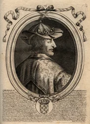 Portrait de Chilpéric II (c. 670 - 721), roi de Neustrie - Chilpéric II roi des Francs - Gravure de 