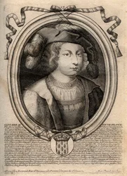 Portrait de Clotaire III (652-673), roi de Neustrie et de Bourgogne - Gravure de 