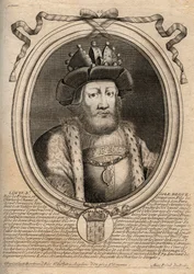 Portrait de Louis II le Bègue ou le Fainéant (846-879), roi des Francs - Gravure de 