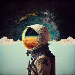 Astronaute solitaire abstrait dans l