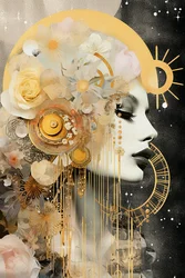 Nouvelle lune en vierge, couleurs or et pastel