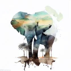 Éléphant aquarelle et savane africaine