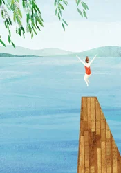 Saut dans le lac en été