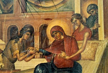 Icône votive, détail, église Panagia, Skafidia, Prodromi, Crète, Grèce
