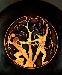 Thésée avec le brigand Sinis (poterie)