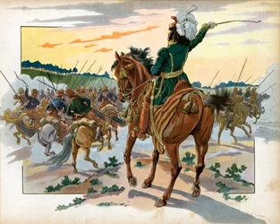 Pendant la campagne de Russie, Joachim Murat avançant seul contre les Cosaques