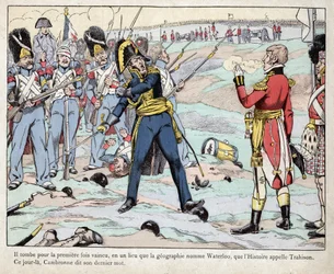 Premier Empire : représentation du général Pierre Cambronne prononçant "La garde meurt mais ne se rend pas" à la bataille de Waterloo