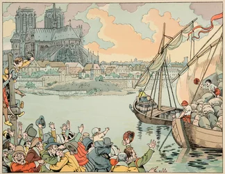 Illustration tirée du livre "Le bon roy Henri", illustrée par Jacques Marie Gaston Onfray de Bréville dit JOB (1858-1931) : Paris refuitaille - Collection privée