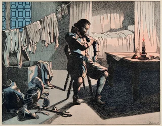 Illustration du livre "Le bon roy Henri", illustrée par Jacques Marie Gaston Onfray de Bréville dit JOB (1858-1931) : En 1589, Henri devient roi de France, mais sans argent - Collection privée