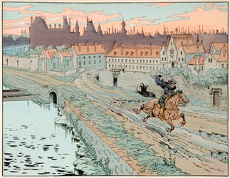 Illustration tirée du livre "Le bon roy Henri", illustrée par Jacques Marie Gaston Onfray de Bréville dit JOB (1858-1931) : En 1575, Henri IV fuit Paris - Collection privée