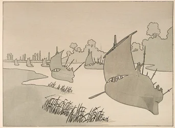 Illustration tirée du livre "Le bon roy Henri", illustrée par JOB : Le Duc de Parme tente de ravitailler Paris par bateau - Collection privée