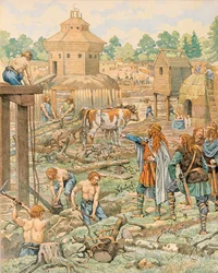 Jacques Marie Gaston Onfroy de Breville dit JOB (1858-1931) - Histoire de la Belgique : Clodion le Chevelu (vers 390-vers 450), roi des Francs, établit sa capitale à Tournai, Collection privée