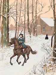 Jeune George Washington quittant la maison familiale en 1740 pour l