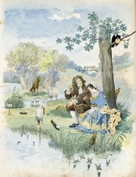 Jean de La Fontaine (1621-1695) parlant à une jeune fille. Autour d