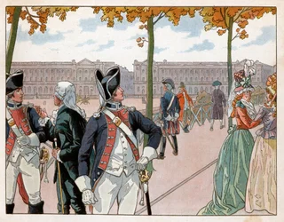 Joachim Murat et Bessières à Paris en 1791 portant le costume de la garde constitutionnelle du roi