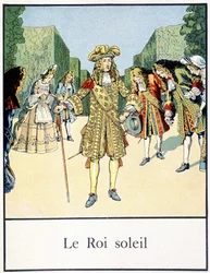 Le Roi Soleil (Louis XIV dans les jardins de Versailles entouré de sa cour) - dans "Petite histoire de France" par Jacques Bainville, éd. Mane