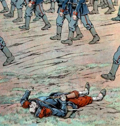 Les Prussiens envahissant la France : soldat français mort