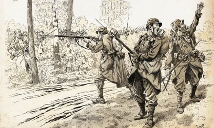 Tirez-les ! Soldats français de la guerre de 1914-1918 envoyés en patrouille pour reconnaître la force et l